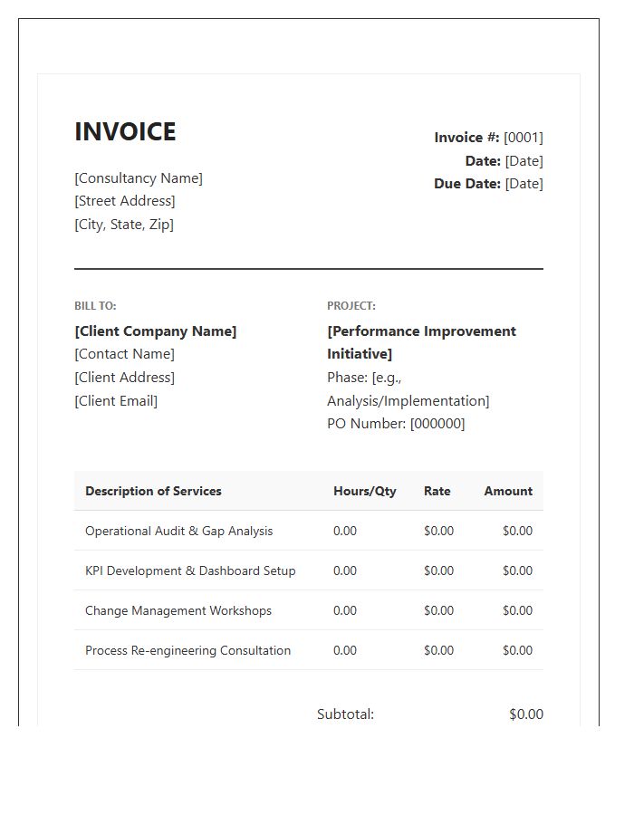 Performance Improvement Consulting Invoice Template