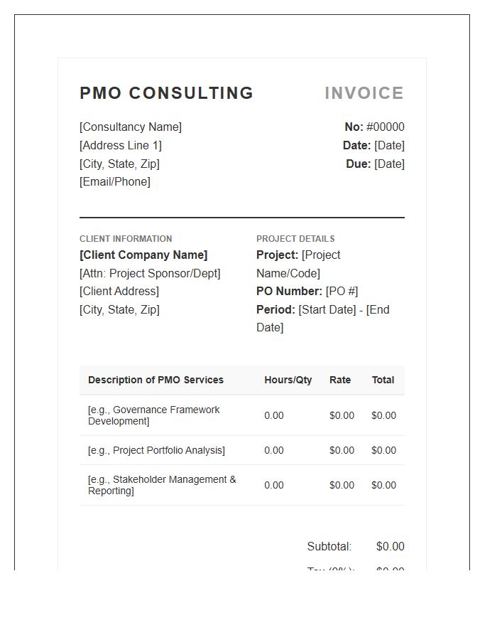 Project Management Office Consulting Invoice Template