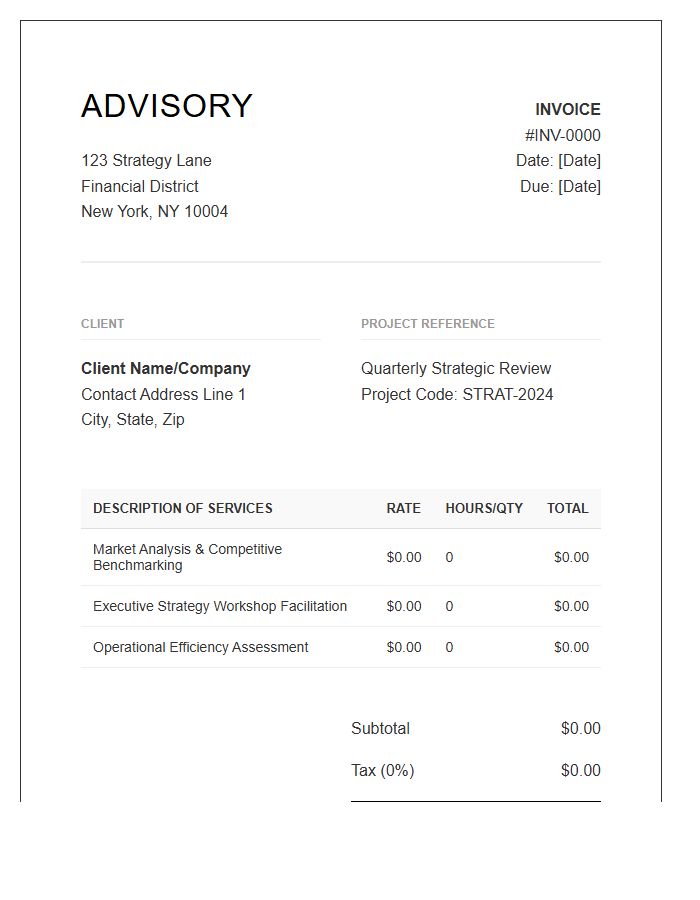 Corporate Strategy Advisory Invoice Template