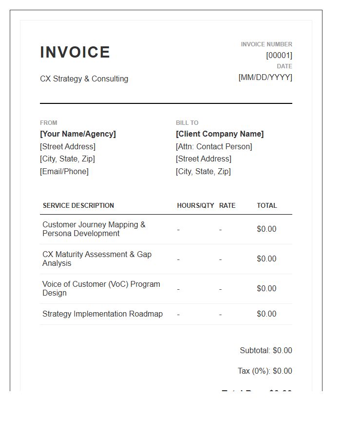 Customer Experience Strategy Invoice Template