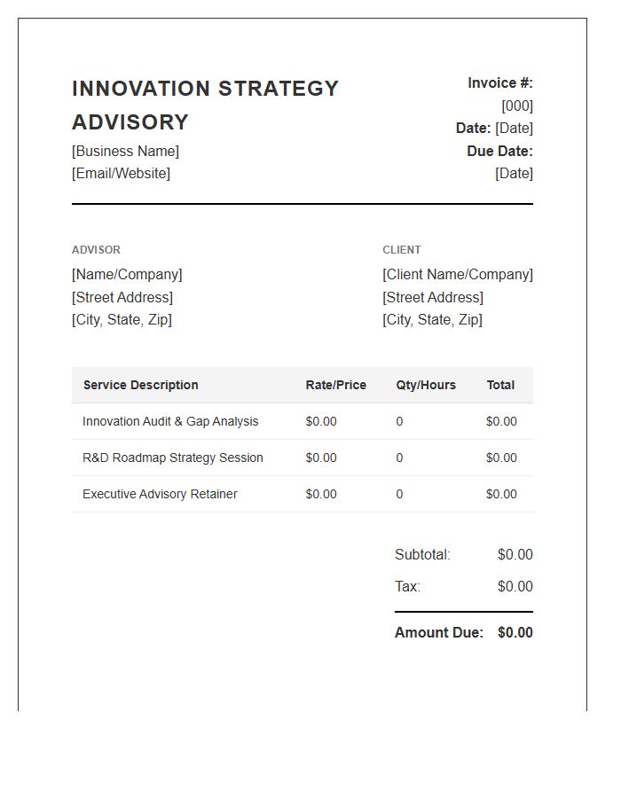 Innovation Strategy Advisory Invoice Template