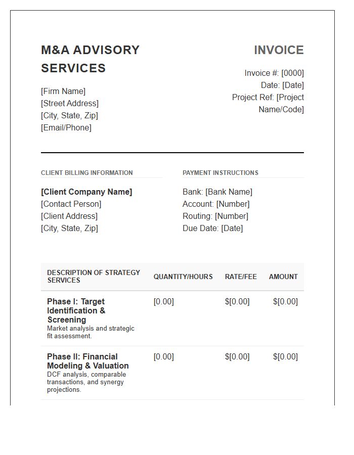 Mergers And Acquisitions Strategy Invoice Template
