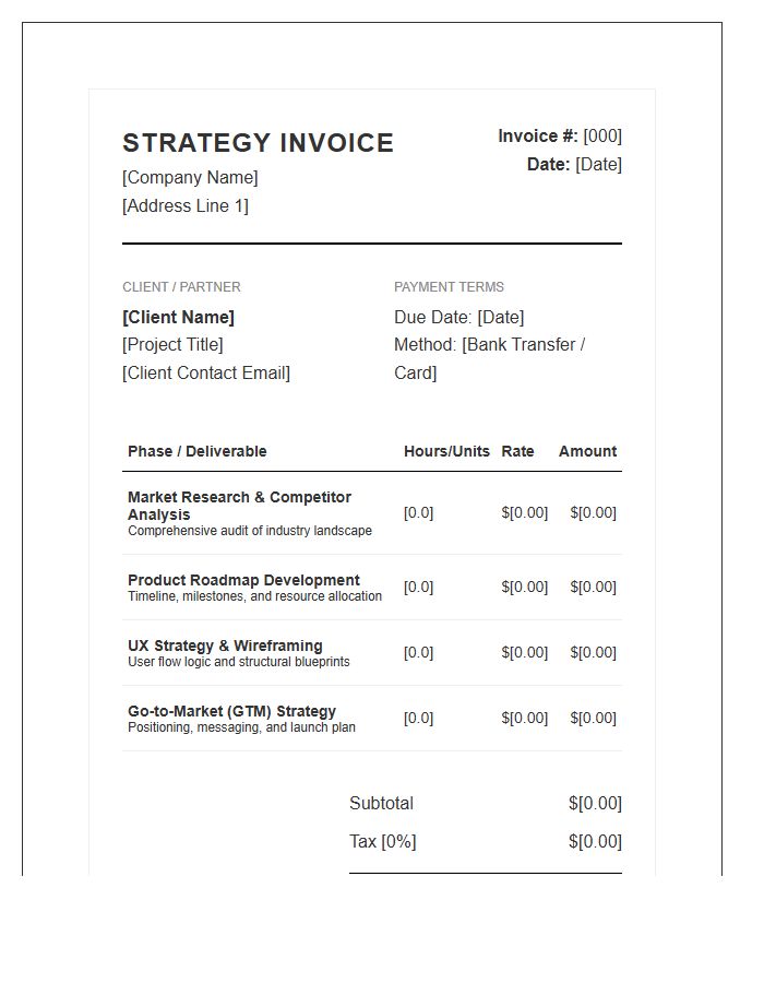 Product Development Strategy Invoice Template