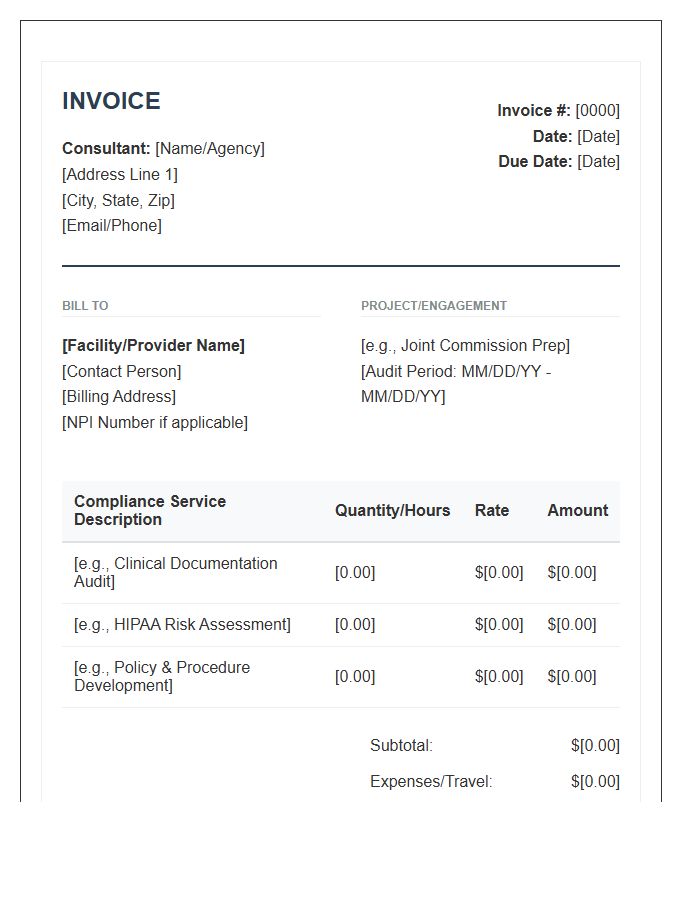 Behavioral Health Compliance Consulting Invoice Template