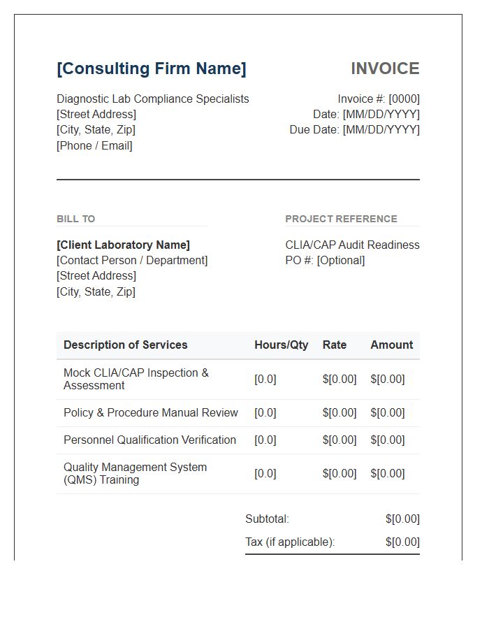 Diagnostic Lab Compliance Consulting Invoice Template