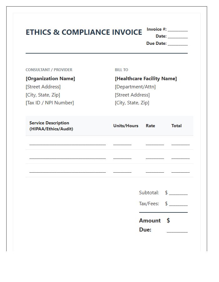 Healthcare Ethics Compliance Invoice Template