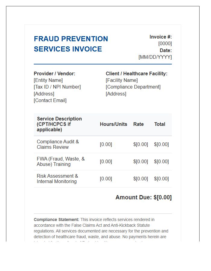 Healthcare Fraud And Abuse Prevention Invoice Template