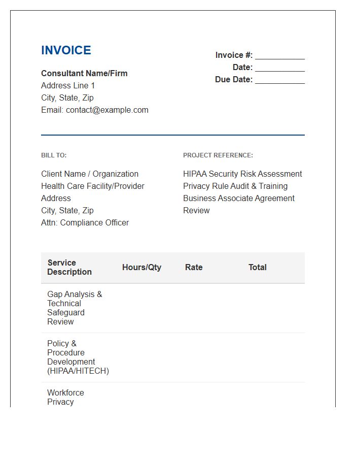 HIPAA Compliance Consulting Services Invoice Template