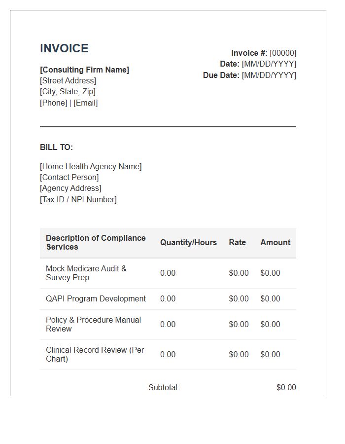 Home Health Compliance Consulting Invoice Template