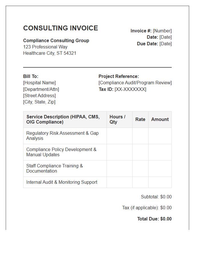 Hospital Compliance Program Consulting Invoice Template