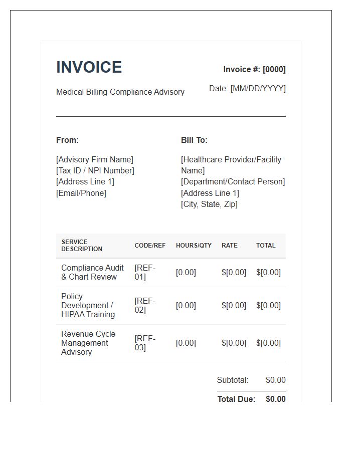 Medical Billing Compliance Advisory Invoice Template