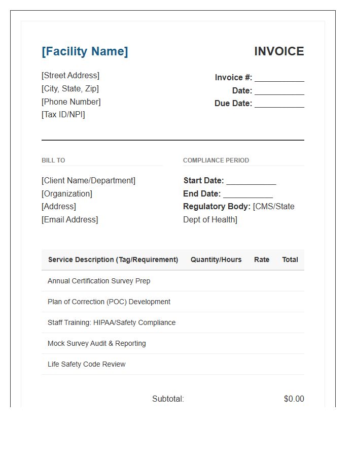 Nursing Home Regulatory Compliance Invoice Template