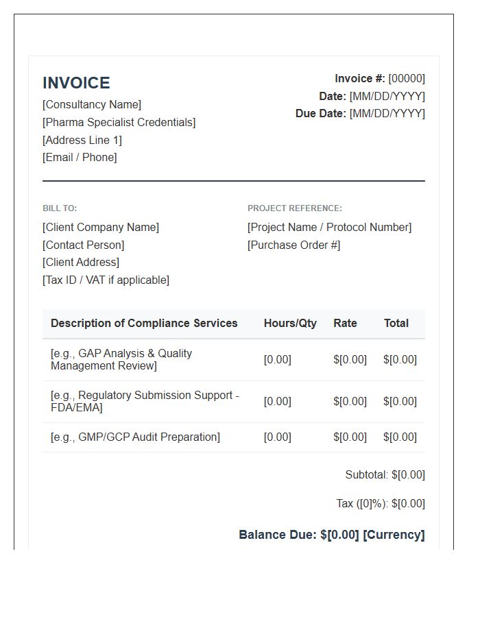 Pharma Compliance Consulting Invoice Template