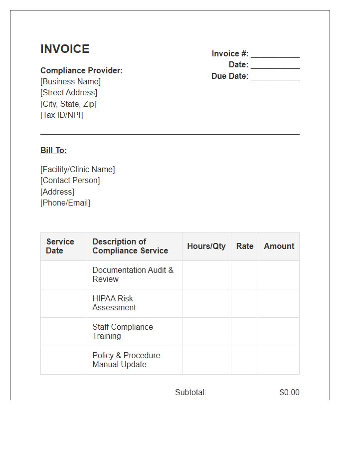 Physical Therapy Compliance Services Invoice Template