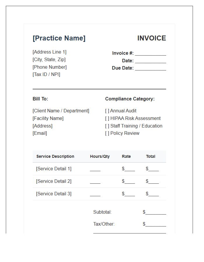 Physician Practice Compliance Invoice Template