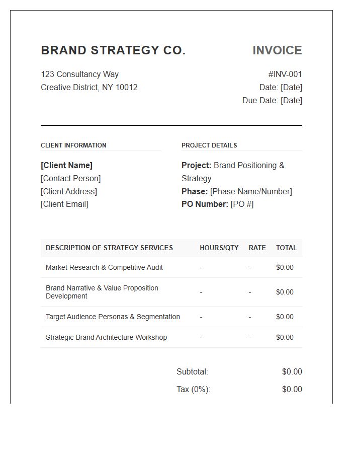 Brand Positioning Strategy Consulting Invoice Template