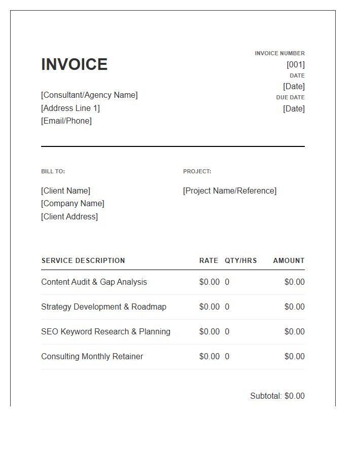 Content Marketing Strategy Consulting Invoice Template
