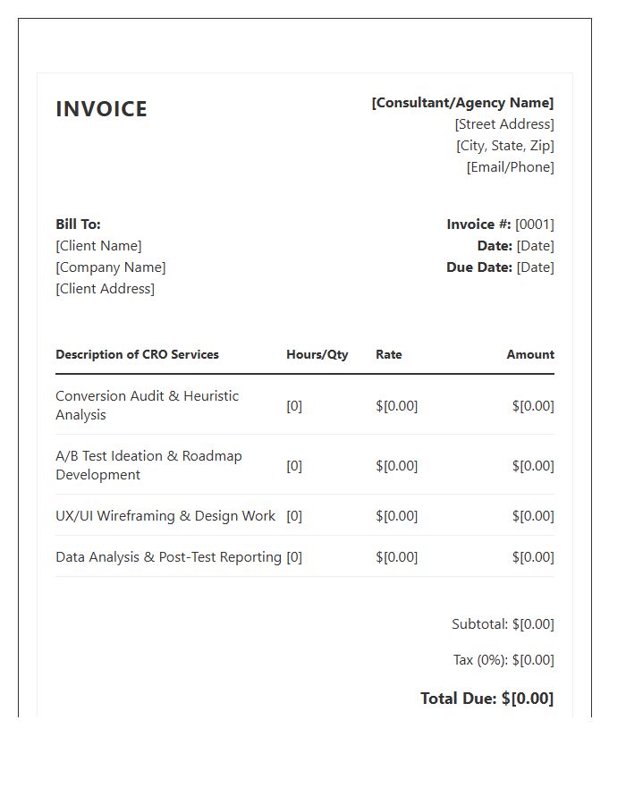 Conversion Rate Optimization Consulting Invoice Template