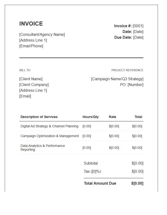 Digital Advertising Strategy Consulting Invoice Template