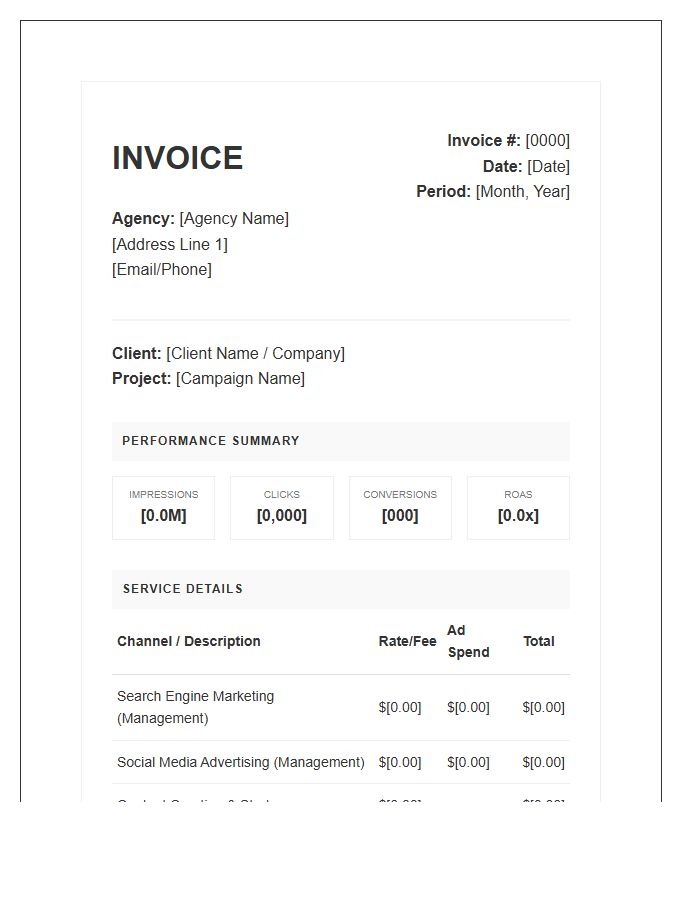 Digital Marketing Performance Report Invoice Template