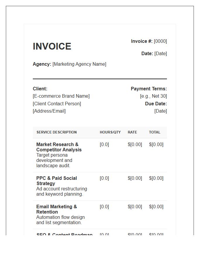 E-commerce Marketing Strategy Invoice Template