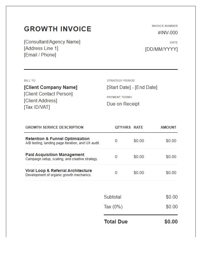 Growth Hacking Strategy Consulting Invoice Template