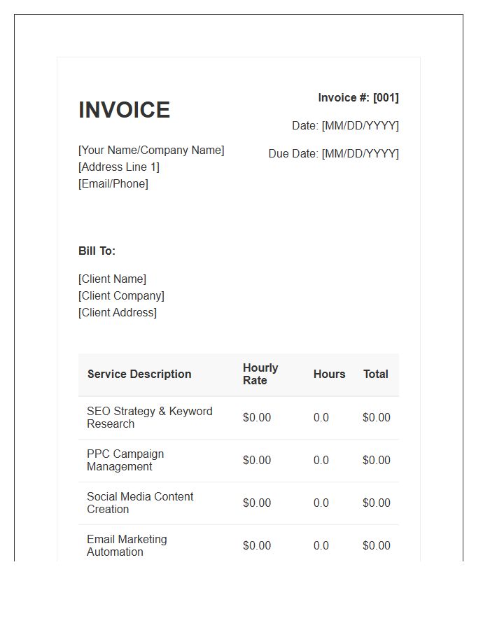Hourly Rate Digital Marketing Invoice Template