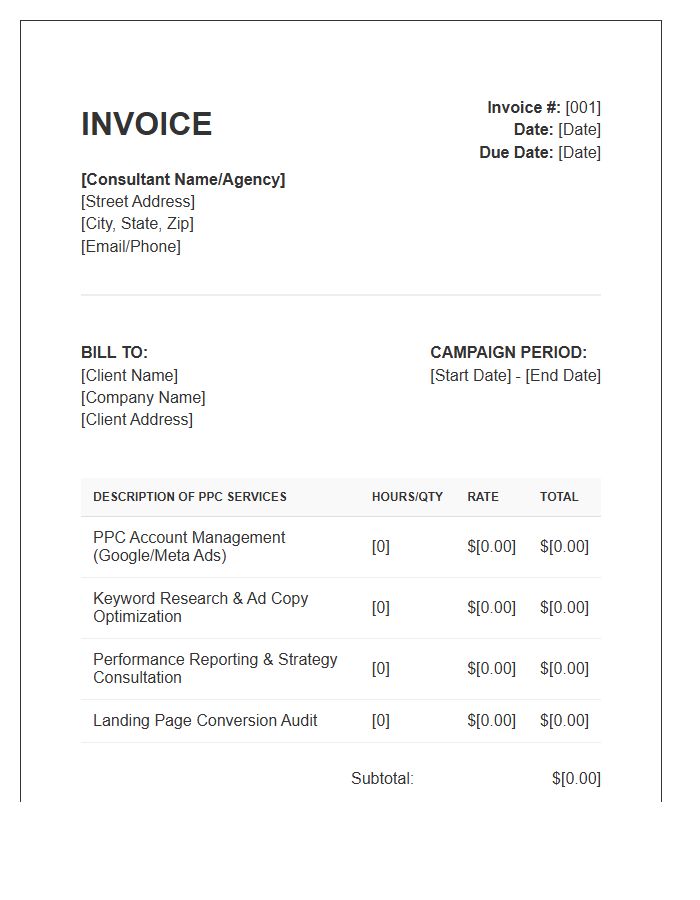 PPC Campaign Management Consulting Invoice Template