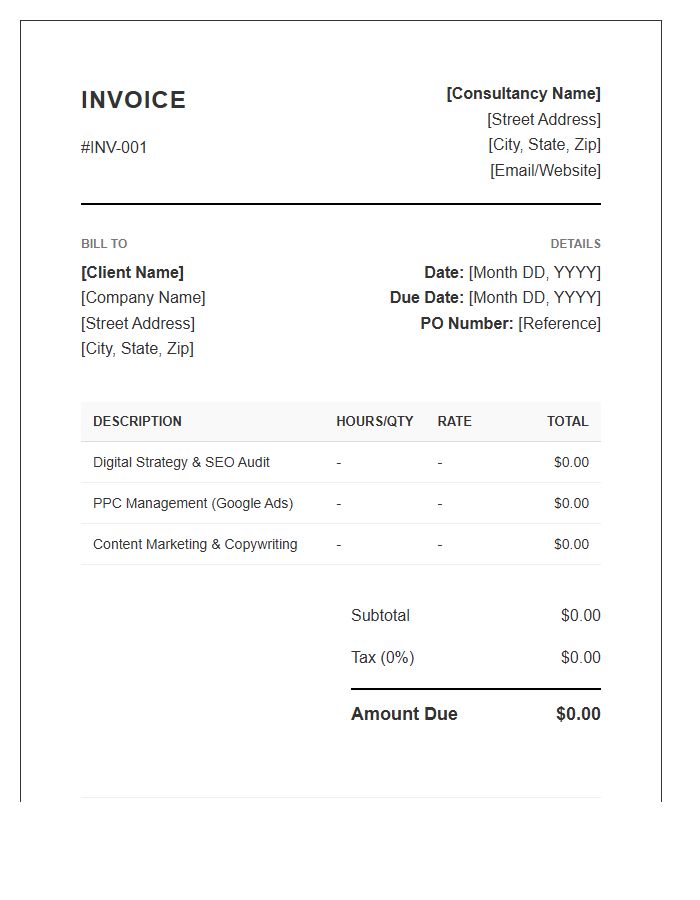 Professional Digital Marketing Consulting Invoice Template
