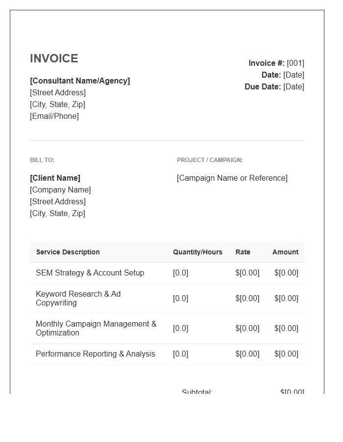 Search Engine Marketing Consultant Invoice Template