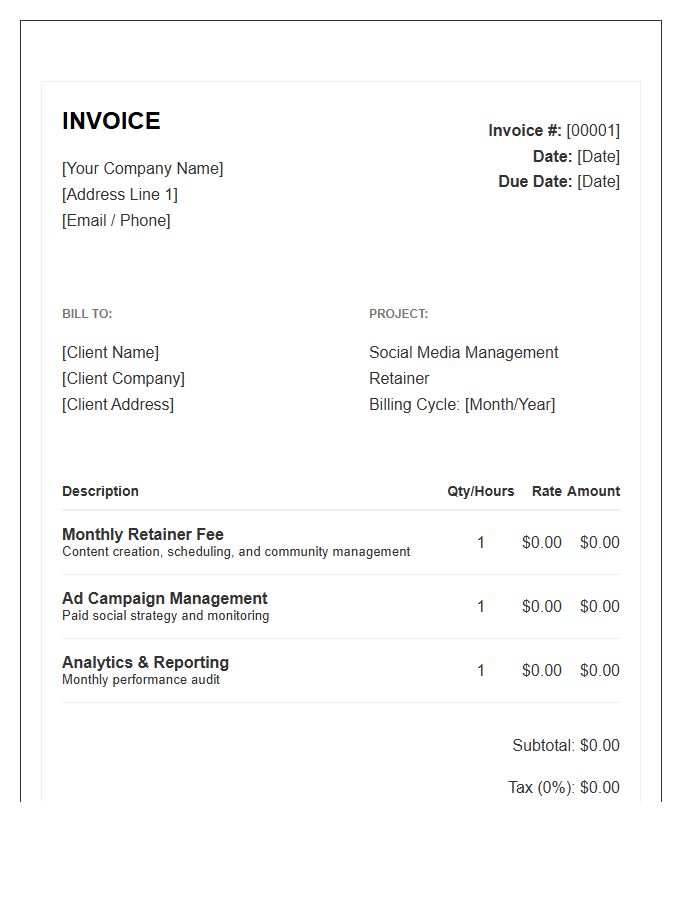 Social Media Management Retainer Invoice Template