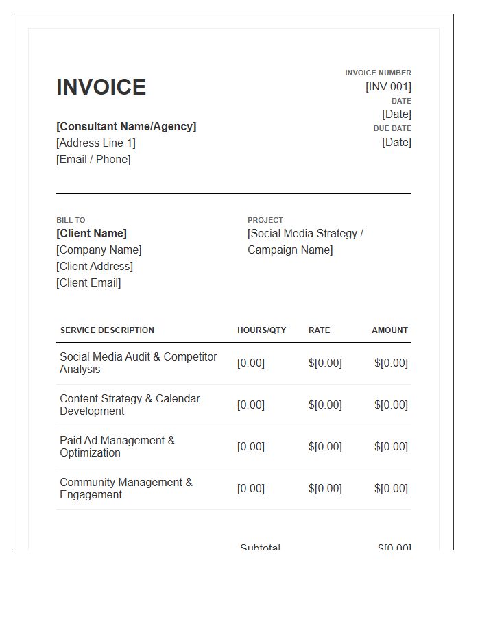 Social Media Strategy Consulting Invoice Template