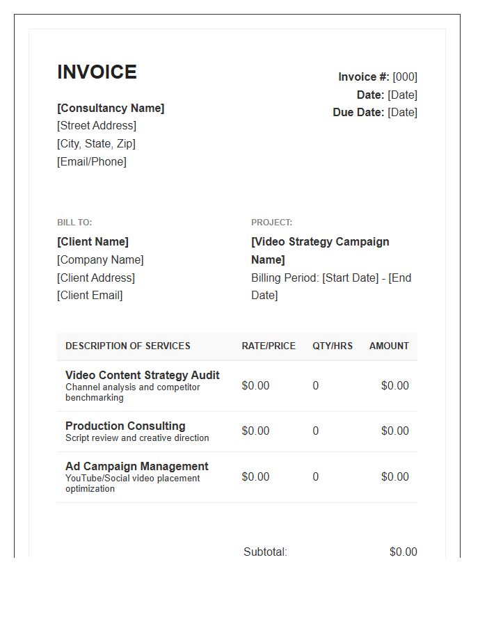 Video Marketing Strategy Consulting Invoice Template