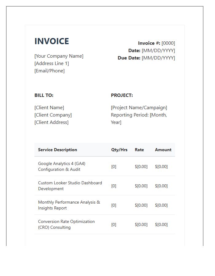 Web Analytics And Reporting Invoice Template