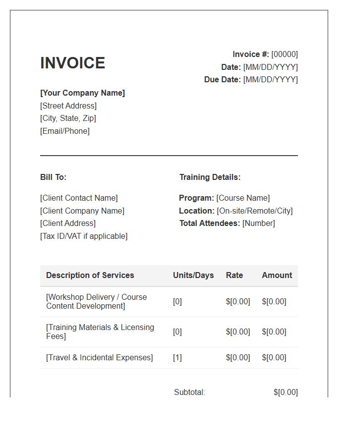 Corporate Training Services Invoice Template