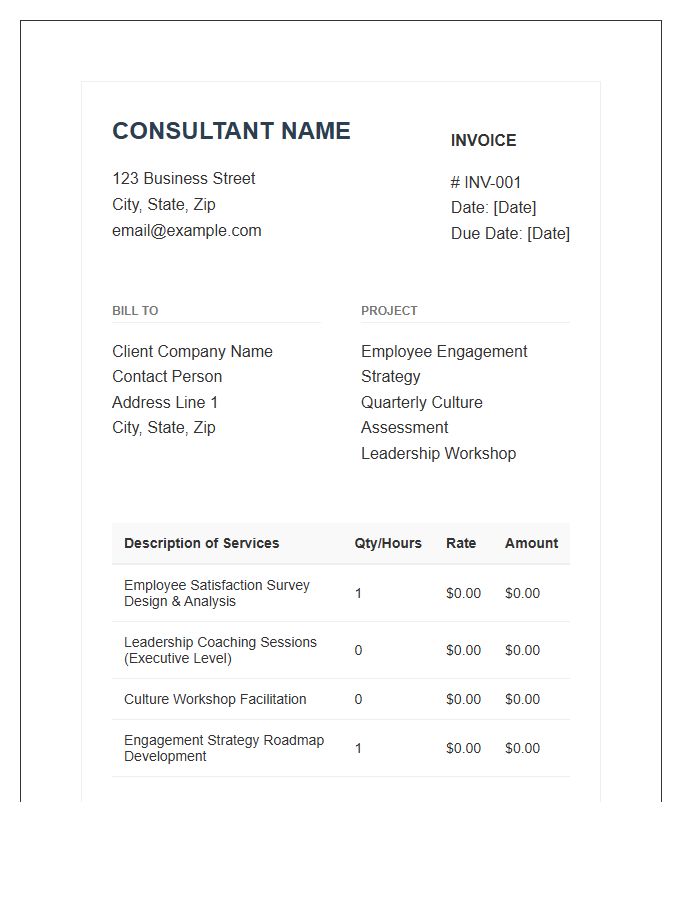 Employee Engagement Consulting Invoice Template