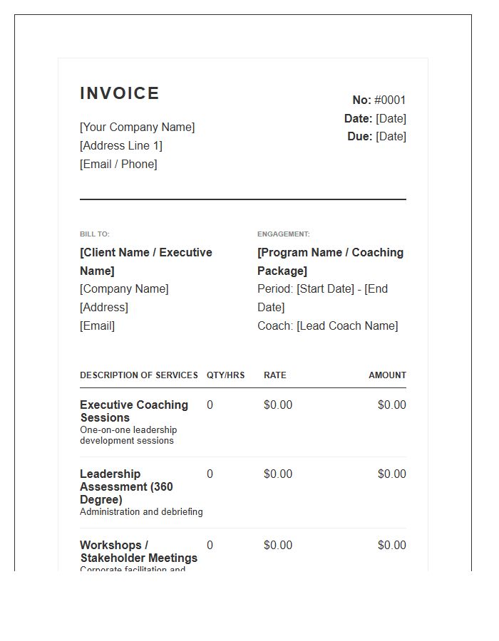 Executive Coaching And Leadership Invoice Template