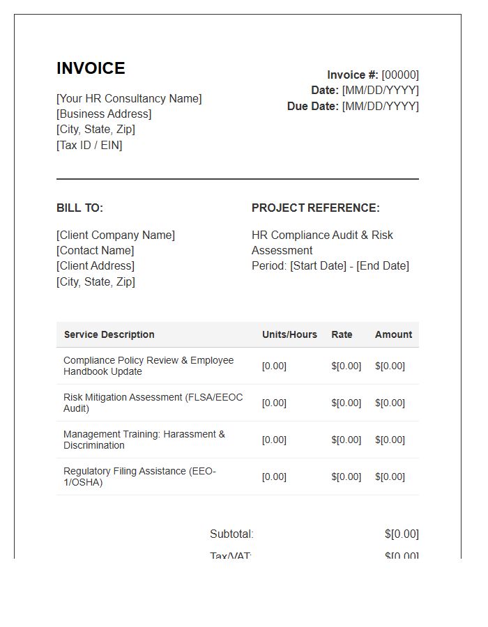 HR Compliance And Risk Invoice Template