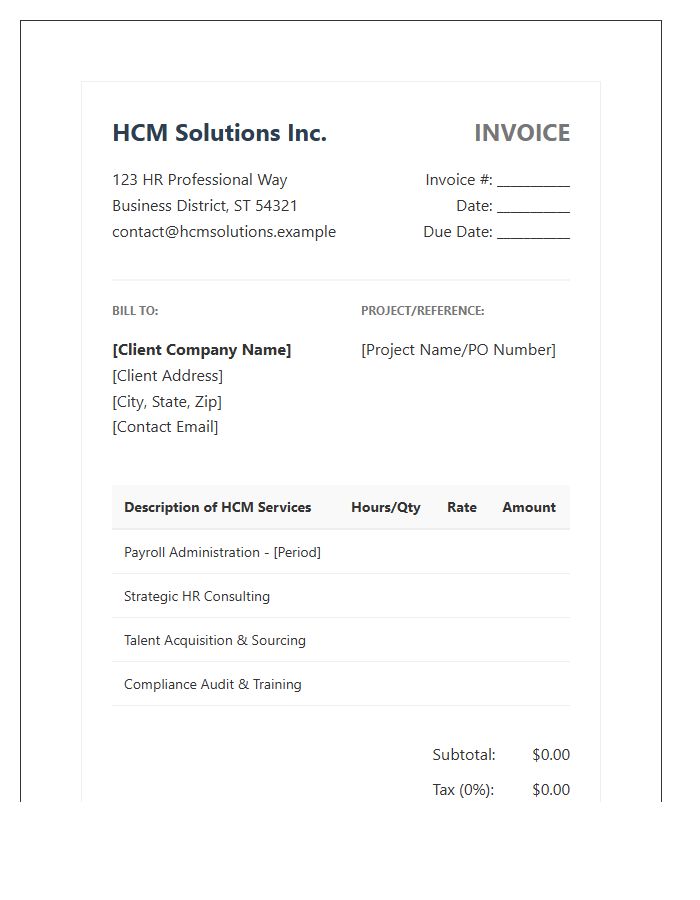 Human Capital Management Solutions Invoice Template