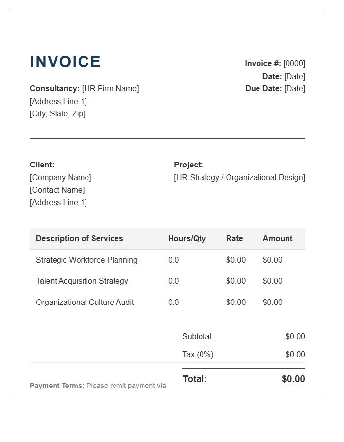 Human Resources Strategy Consulting Invoice Template
