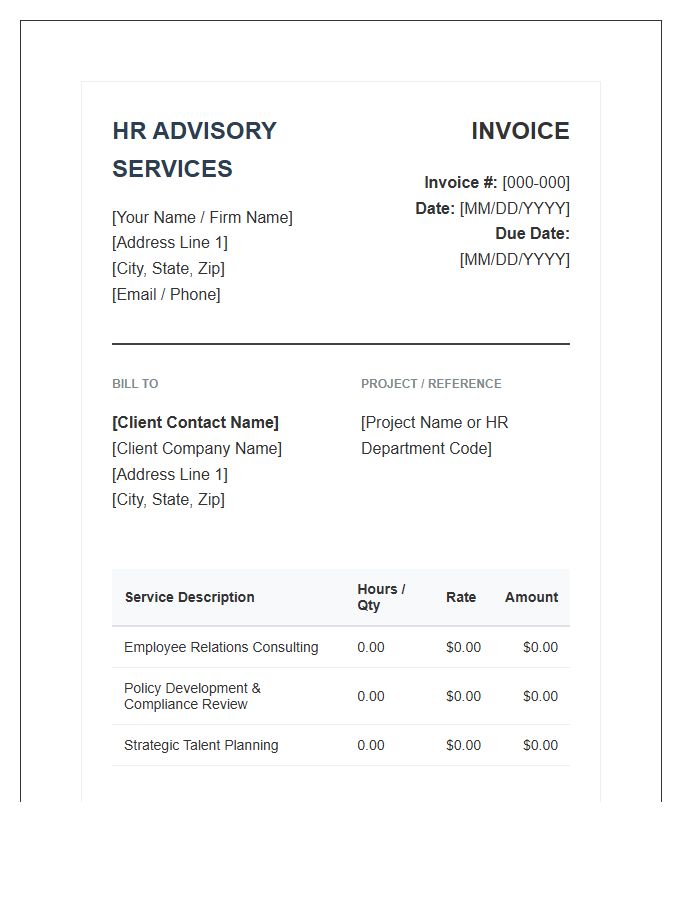 Professional Services Invoice Template For HR Advisors