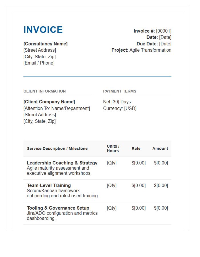 Agile Transformation Advisory Consulting Invoice Template