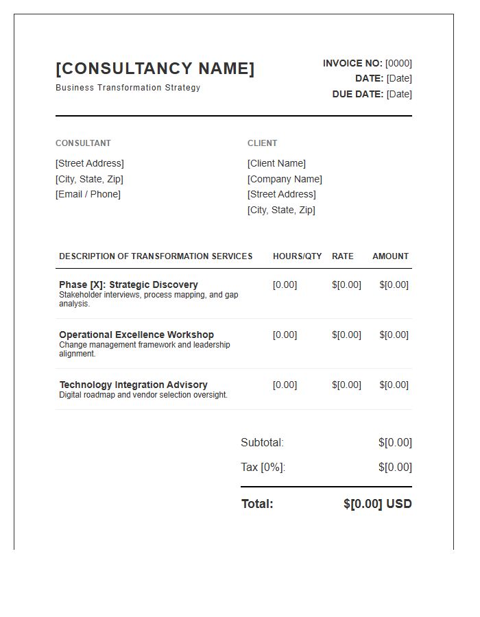 Boutique Consulting Business Transformation Invoice Template