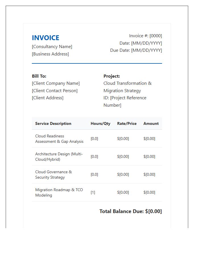 Cloud Transformation Strategy Consulting Invoice Template