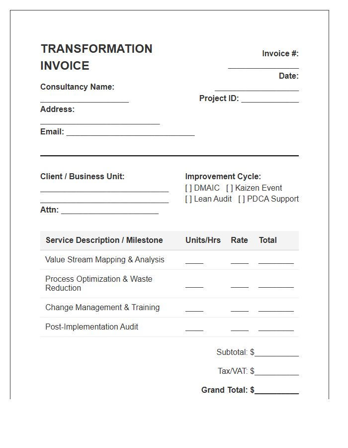 Continuous Improvement Business Transformation Invoice Template