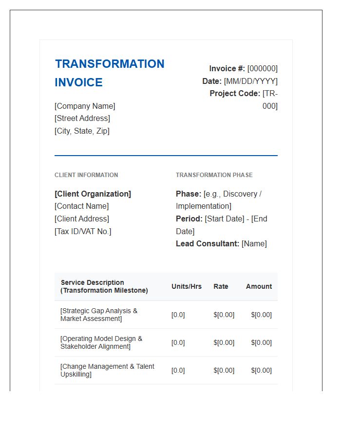 Corporate Business Model Transformation Invoice Template