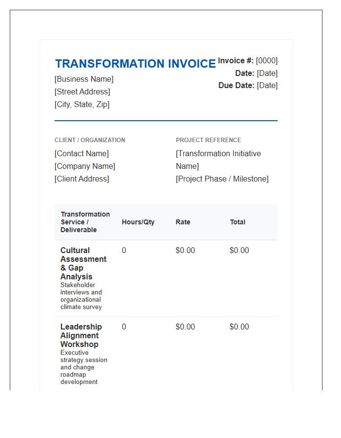 Cultural Change Business Transformation Invoice Template
