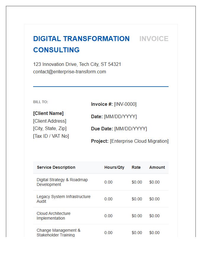 Digital Enterprise Transformation Consulting Invoice Template