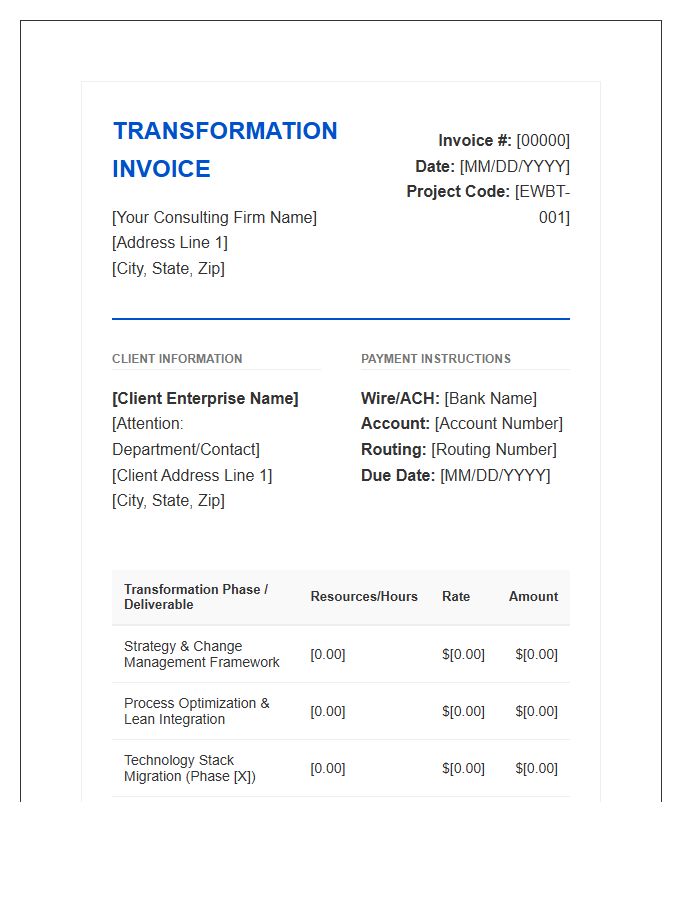 Enterprise Wide Business Transformation Invoice Template