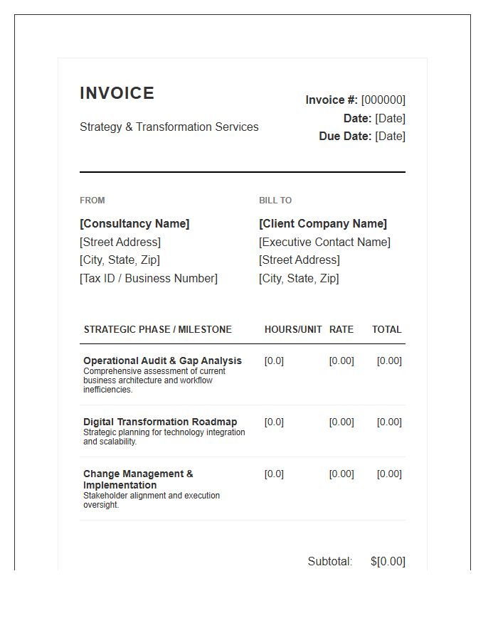 Executive Business Transformation Strategy Invoice Template